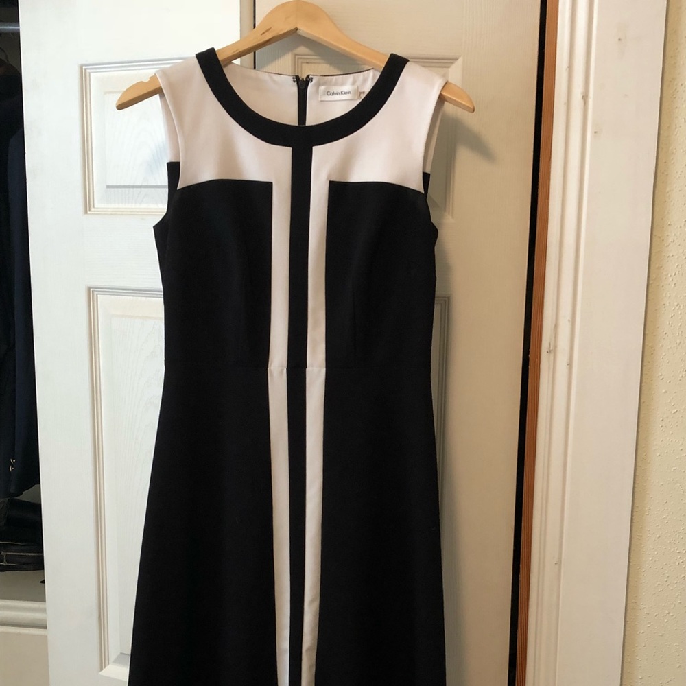 Calvin Klein Black and White Sleeveless Dress